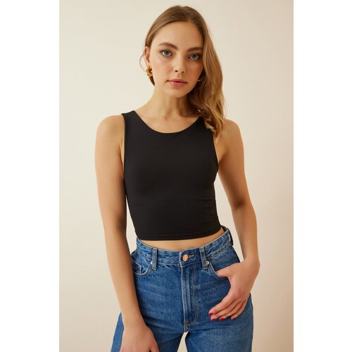  Women's Black Strap Sandy Crop Blouse Cene