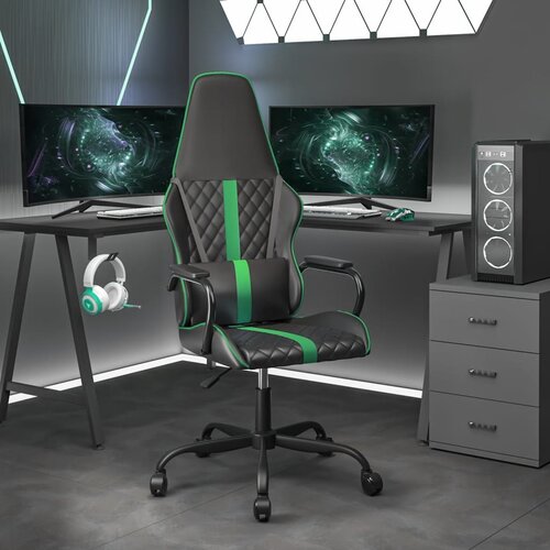 VidaXL Masažni gaming stol zeleno in črno umetno usnje Slike