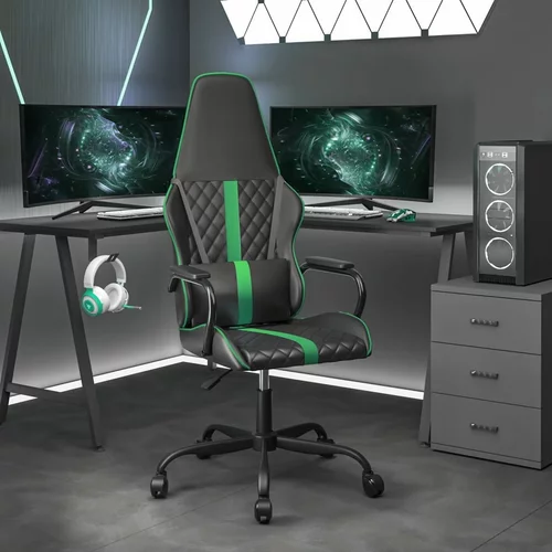vidaXL Masažni gaming stol zeleno in črno umetno usnje