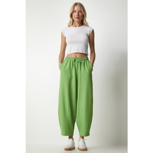 Women&amp;#039;s Peanut Green Linen Viscose Baggy Pants with Pocket Slike
