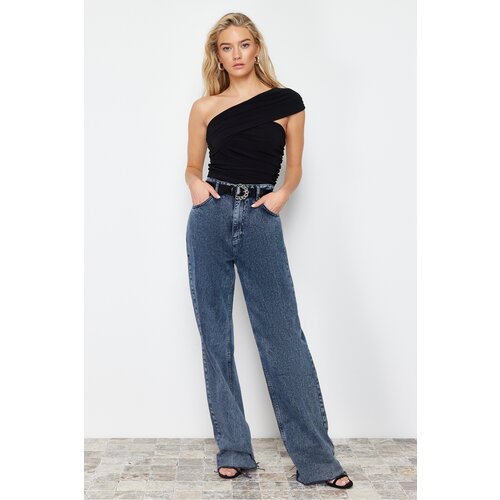 Trendyol Black One Shoulder Detailed Detailed Stretchy Knitted Blouse Slike