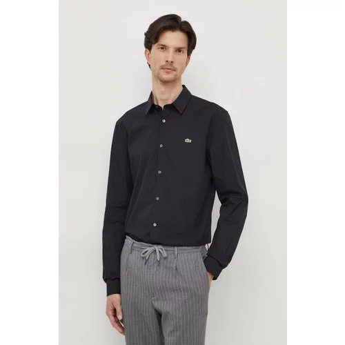 Lacoste Pamučna košulja za muškarce, boja: crna, slim, s klasičnim ovratnikom