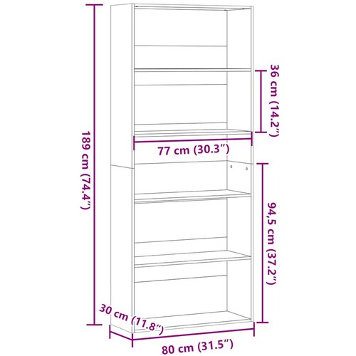 za knjige boja hrasta 80x30x189 cm konstruirano drvo Slike