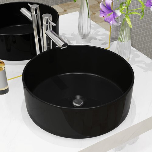 VidaXL Keramički okrugli umivaonik 40 x 15 cm crni Slike