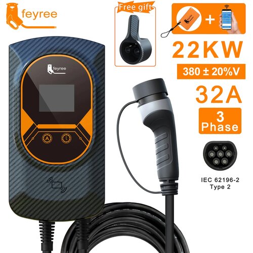 Feyree Polnilnik za električna vozila, 7.6KW/11KW/22KW moč, pametno upravljanje z aplikacijo, 32A 22KW 3Fazni, TYPE2, (5000157752) Slike