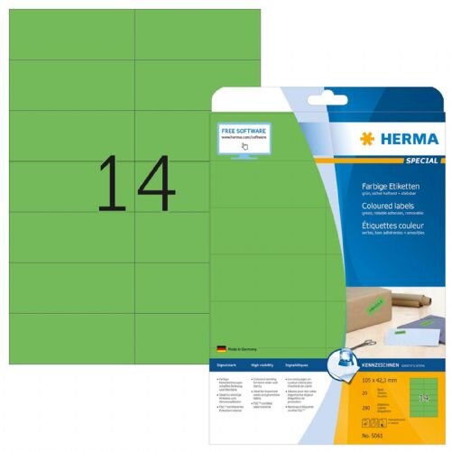 Herma Labels green 105x42,3 20 Sheets DIN A4 280 pcs. 5061 Slike