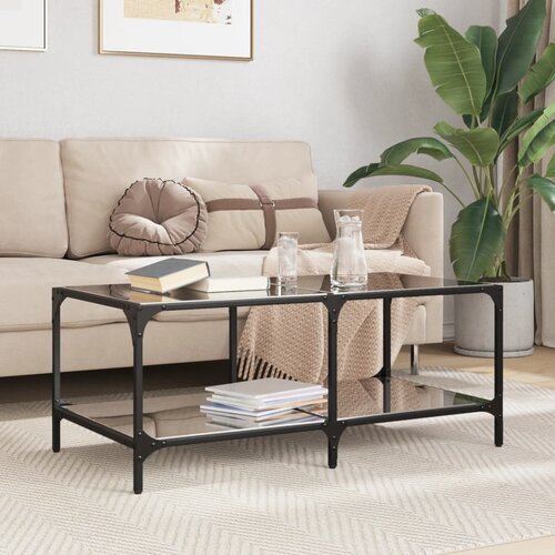 VidaXL Stolić za kavu s crnom staklenom povr&amp;scaron;inom 98,5x50x40 cm čelik Slike