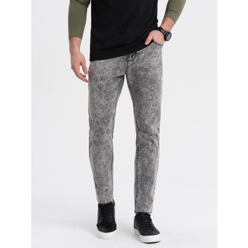 Ombre Men's marbled denim pants with raw-leg SLIM FIT - grey Cijene
