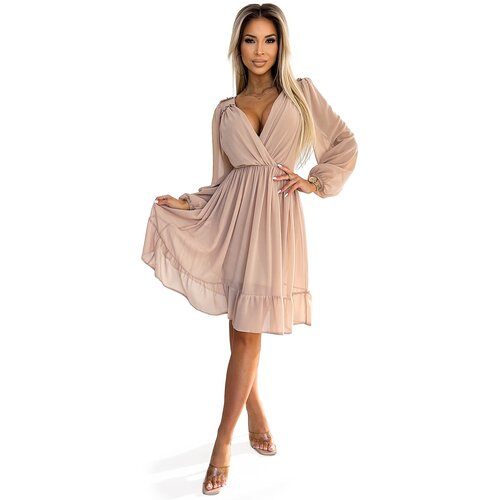 Numoco Chiffon midi dress with long sleeves and neckline Cene