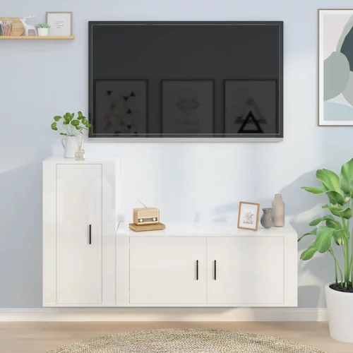 vidaXL Komplet TV omaric 2-delni visok sijaj bel inženirski les