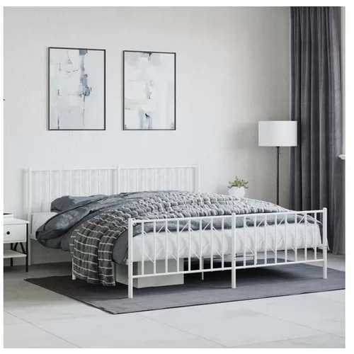 vidaXL Kovinski posteljni okvir z vzglavjem in vznožjem bel