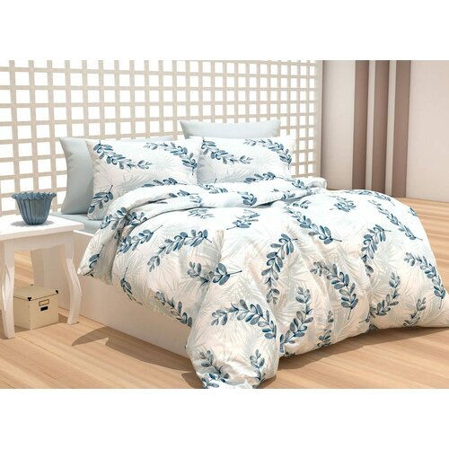 posteljina za bračni krevet belo-plava Slike