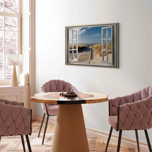  Slika - Window: View of the Beach 120x80 U prirodnom drvenom okviru Slike