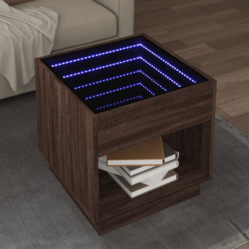 VidaXL Klubska mizica z neskončnimi LED rjavi hrast 50x50x50 cm Slike