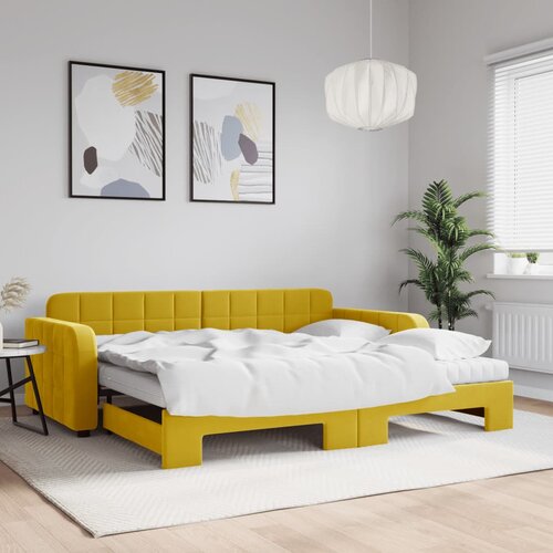 VidaXL Izvlečna dnevna postelja z vzmetnicami rumena 90x200 cm žamet Slike