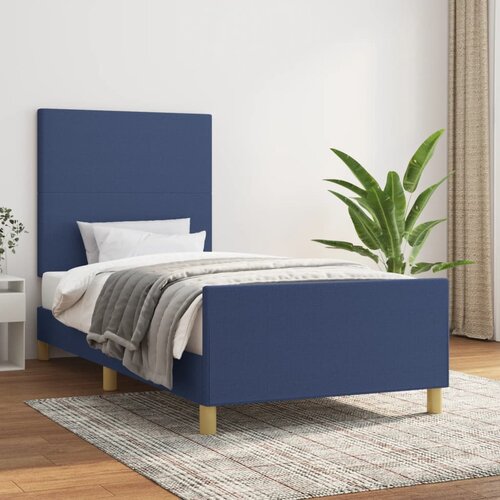 The Living Store Posteljni okvir z vzglavjem moder 100x200 cm blago - Posteljni Okvir Z Vzglavjem, (21525118) Slike