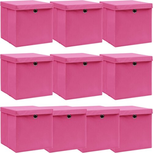 vidaXL Škatle za shranjevanje s pokrovi x 10 roza 32x32x32 cm blago Cene
