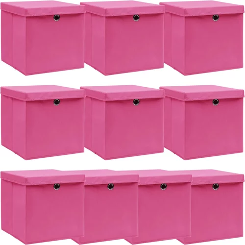 vidaXL Škatle za shranjevanje s pokrovi x 10 roza 32x32x32 cm blago