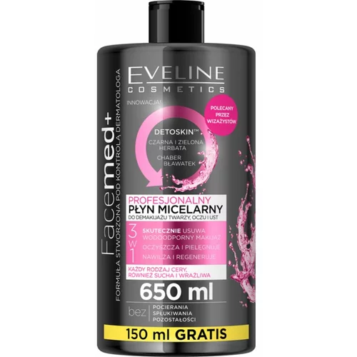 Eveline Cosmetics FaceMed+ micelarna voda za čišćenje i skidanje make-upa s detoksikacijskim učinkom 650 ml