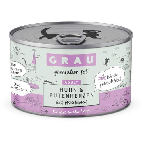 GRAU Adult bez žitarica 6 x 200 g - Piletina i pureća srca Slike