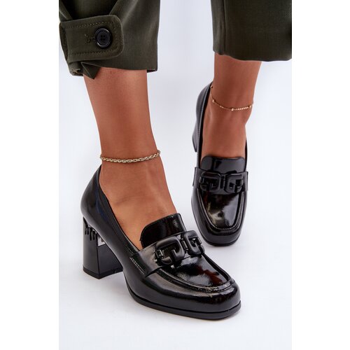 S. BARSKI Women's Black Patent Leather Pumps with Stiletto Heel D&A Cene