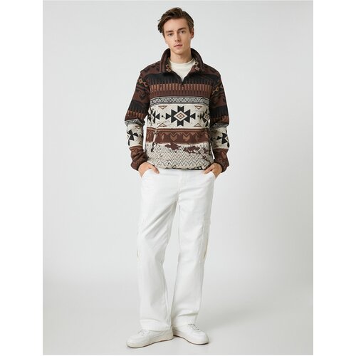 Koton Ethnic Printed Standing Neck Sweatshirt with Half Zipper Slike