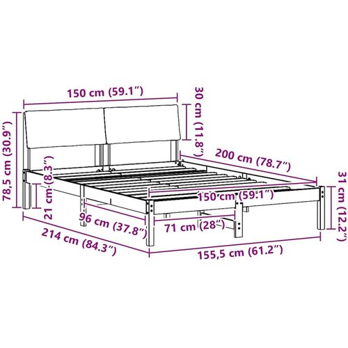  Okvir kreveta Smeđa i crna 150 x 200 cm Masivna borovina Slike