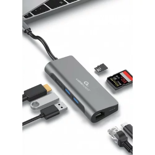 Gembird Adapter USB-C 5-v-1 2xUSB, HDMI, LAN, PD, čitalec kartic, (20441805)