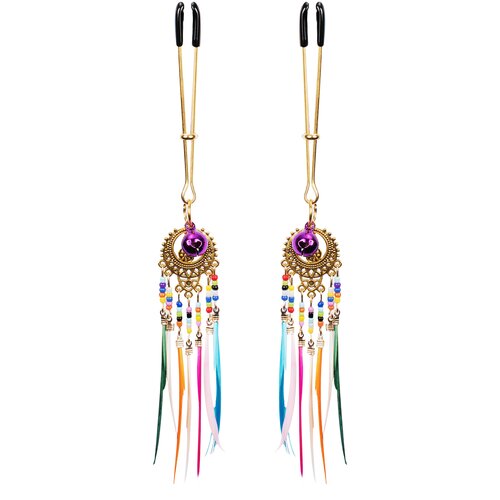 Rimba Bondage Play Nipple Clamps with Feathers Multicolor Slike
