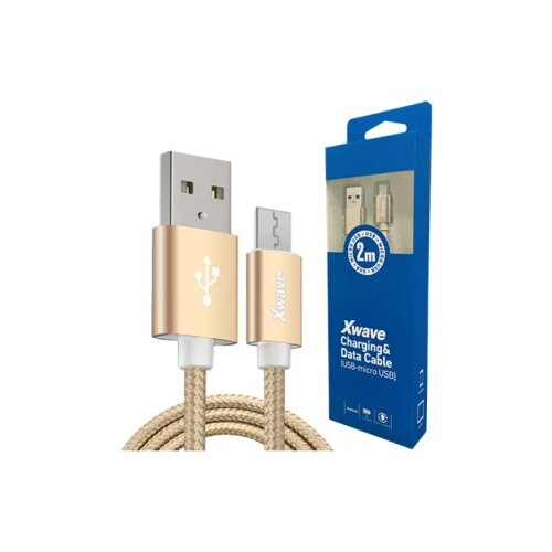X Wave Kabl USB2.0 na Micro USB 2M,2A,aluminium,upleteni,zlatni Cene