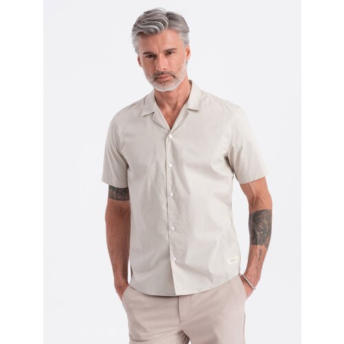 Ombre Men's short sleeve shirt with Cuban collar - cream Cene