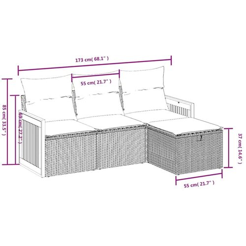 VidaXL 4-dijelni set vrtnih sofa s jastucima bež od poliratana Slike