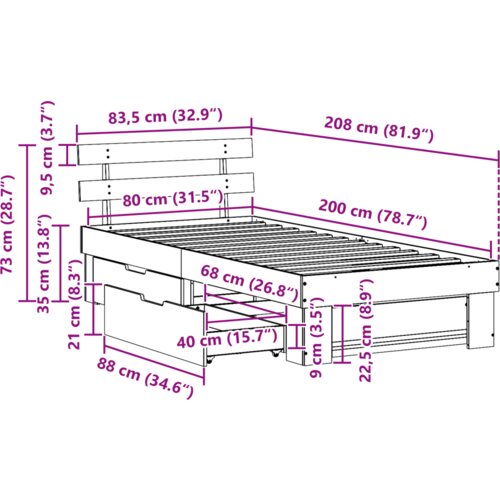  Krevetna konstrukcija Vo&amp;scaron;tano smeđa 80 x 200 cm Borova drva Slike