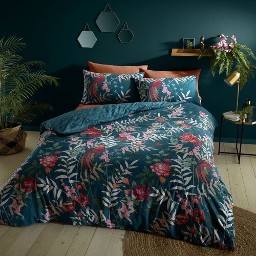 Catherine Lansfield Tamno zelena posteljina za bračni krevet/za produženi krevet 230x220 cm Tropical Floral Birds &amp;ndash; Slike