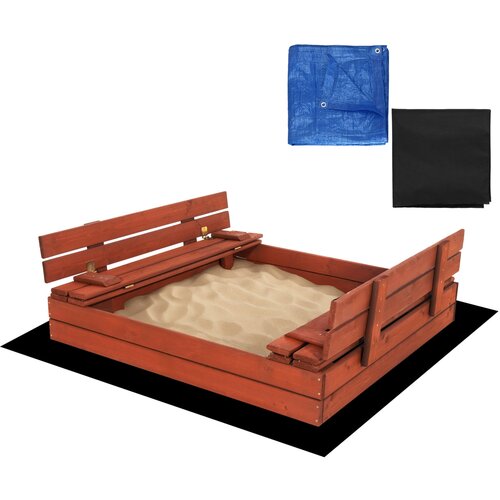 springos Premium peskovnik z zapiranjem s pokrovom in klopcami 120 x 120 cm iz impregniranega lesa – rjava, (5000006542) Cene