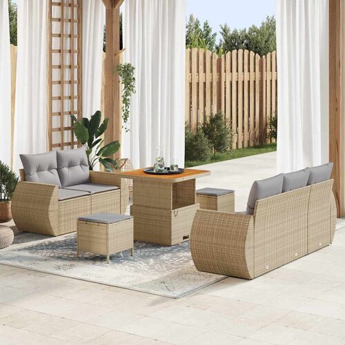 vidaXL 8-delna vrtna sofa garnitura z blazinami bež poli ratan akacija Cene