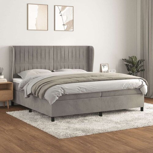  Box spring postelja z vzmetnico svetlo siva 200x200 cm žamet, (20788998) Slike
