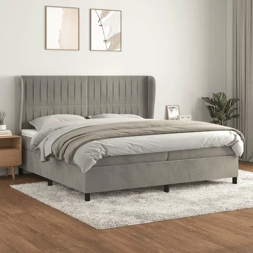  Box spring postelja z vzmetnico svetlo siva 200x200 cm žamet, (20788998)