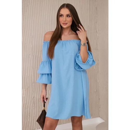 Kesi Spanish dress with pleats on the sleeve blue