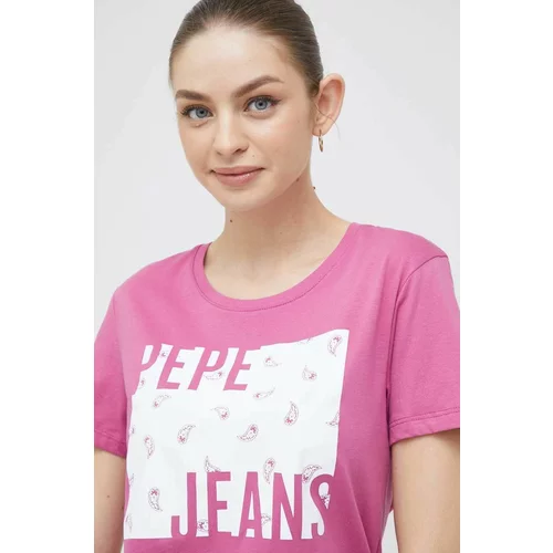 Pepe Jeans Bombažna kratka majica Lucie roza barva