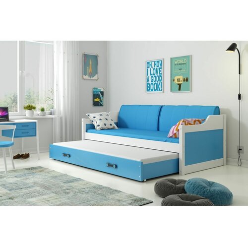 Dawid drveni dečiji krevet sa dodatnim krevetom - 200x90 cm - plavi Slike