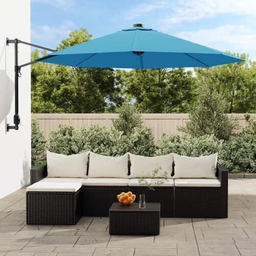 vidaXL Zidni suncobran s LED svjetlima plava boja mora 290 cm Cijene