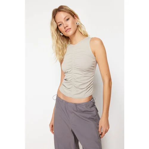 Trendyol Light Gray Gathered/Drape Detailed Crew Neck Knitted Blouse