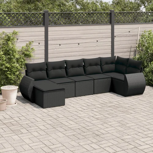 vidaXL 7-dijelni set vrtnih sofa od poliratana s jastucima crni