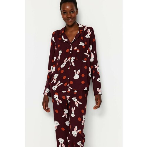 Trendyol Pajama Set - Burgundy - Slogan Slike