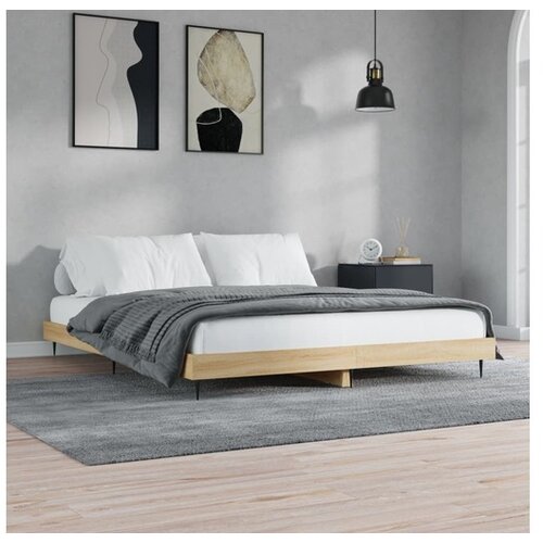 VidaXL Posteljni okvir sonoma hrast 150x200 cm inzenirski le Slike