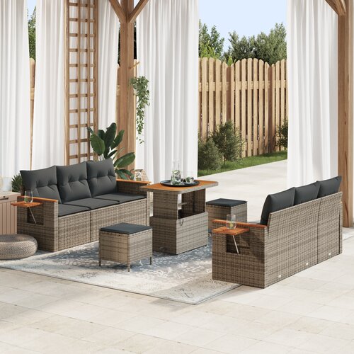 vidaXL 9-delni vrtni kavč z blazinami sivi poly ratan acacia Cene