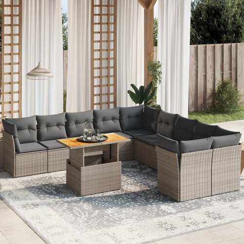 vidaXL 11-dijelni set vrtnih sofa od poliratana s jastucima sivi Cijene