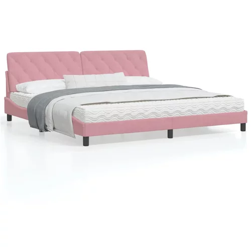  Okvir kreveta s LED svjetlima ružičasti 200 x 200 cm baršunasti