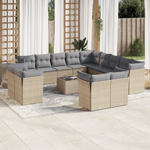 VidaXL 14-dijelni set vrtnih sofa s jastucima poliratan Bež Slike